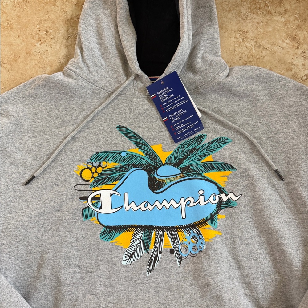 Champion Men's Palm Graphic Powerblend Hoodie, Heather Gray, Size XL - Picture 4 of 6